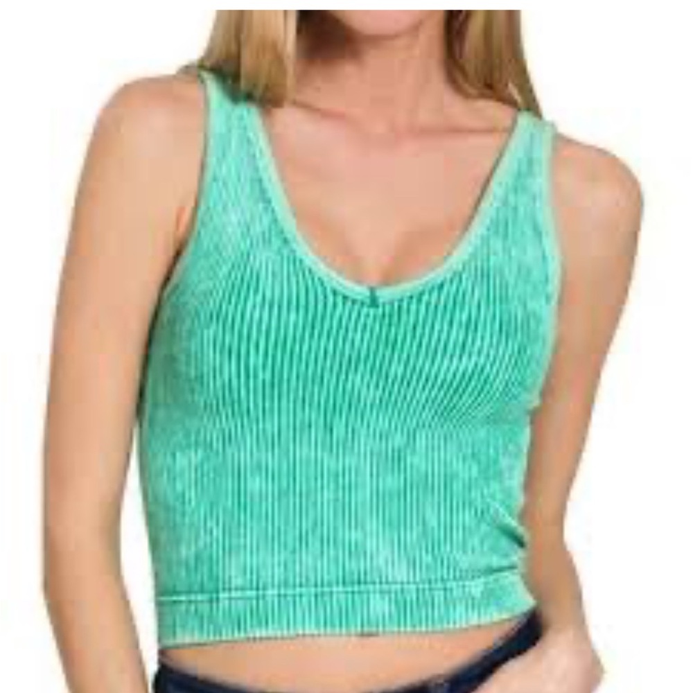 Zenana Outfitters Green Ribbed Tank Top New